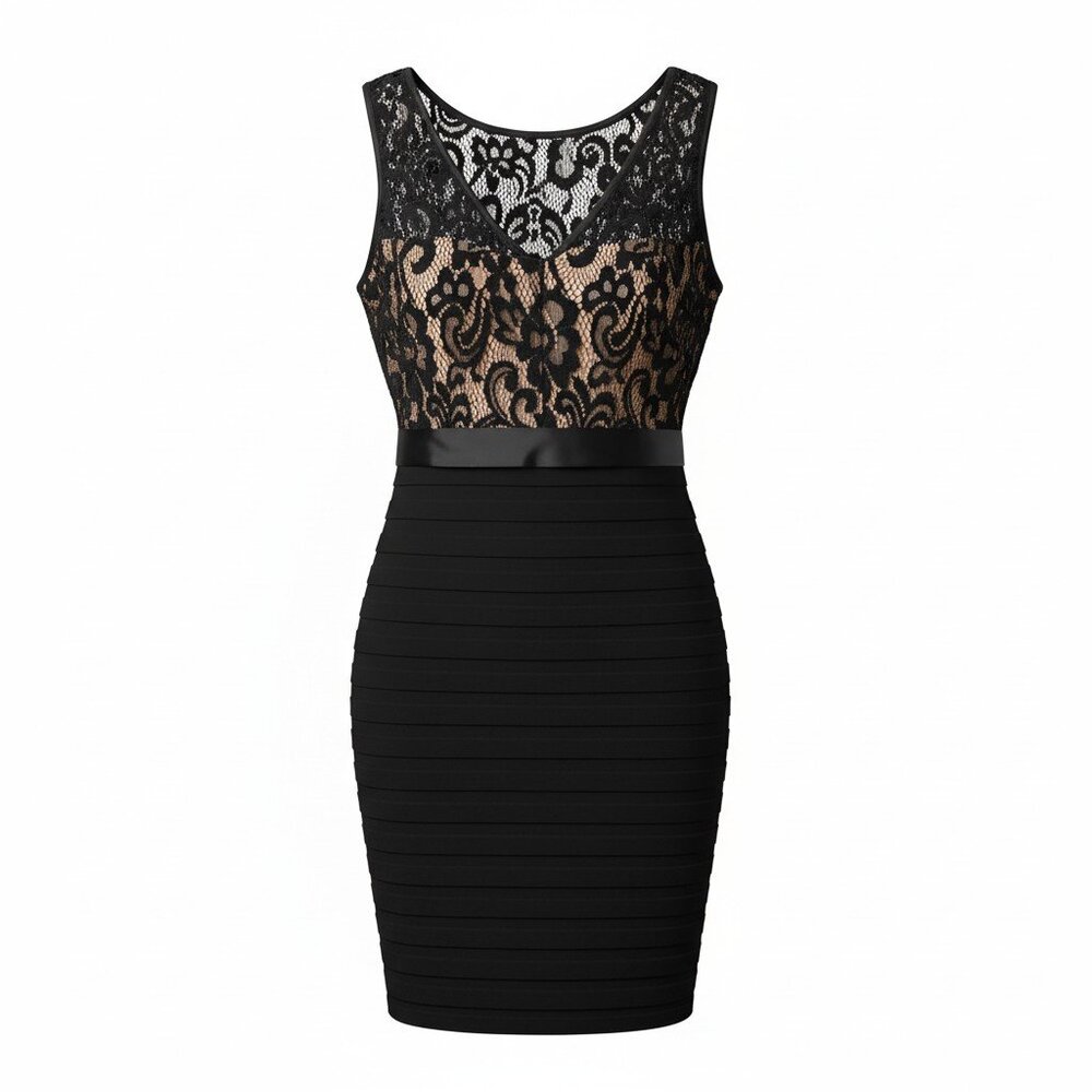 Cache Black Lace Illusion Bodycon Cocktail Dress Size 4 Sheer Mesh Party Dress